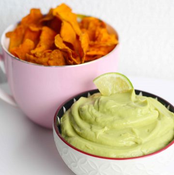 Dairy free Avocado and Lime mousse with sweet potato chips