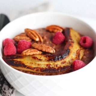 Chocolate Buckwheat Porridge with bananas and raspberries