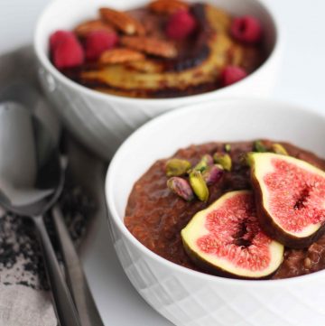 Chocolate Buckwheat Porridge with fig and pistachio