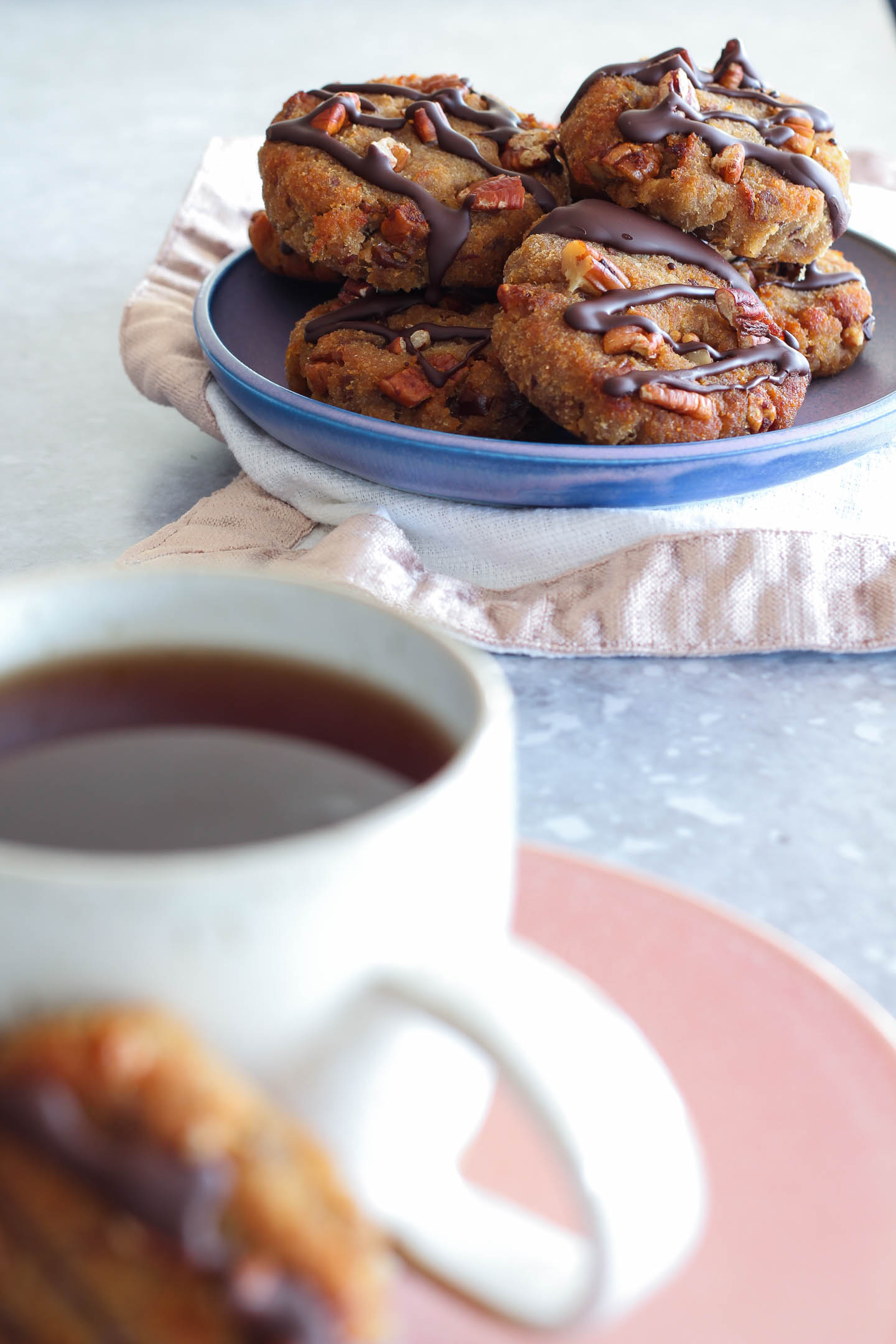 Banana Date and Pecan Collagen Cookies served with tea