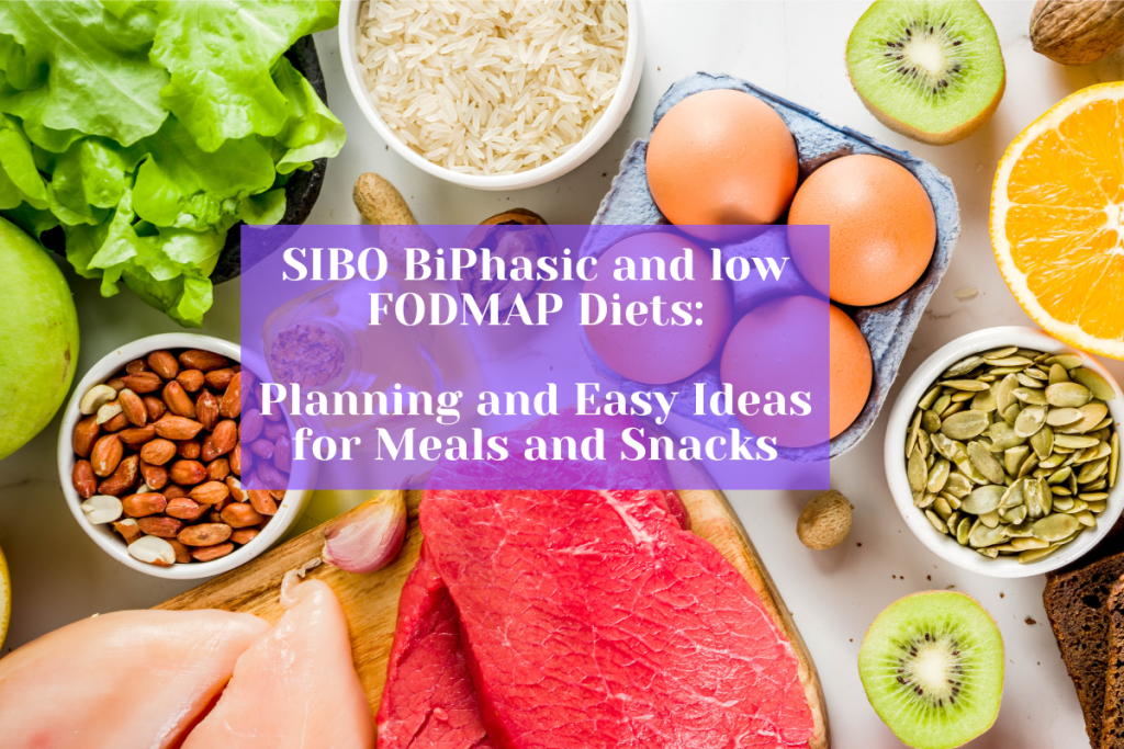 Flatlay of foods for SIBO low FODMAP diets